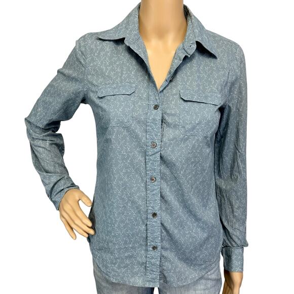 2/$30 J. Crew Ditsy Floral Print Cotton Shirt Blue Button Front Pockets Size XS - Picture 2 of 11